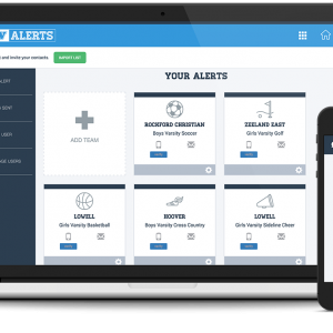 A photo showing VNN Alerts on both a laptop and mobile phone with the subscribe to your team screen displayed on both